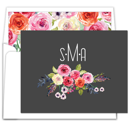 Charcoal Floral Bunch Folded Note Cards